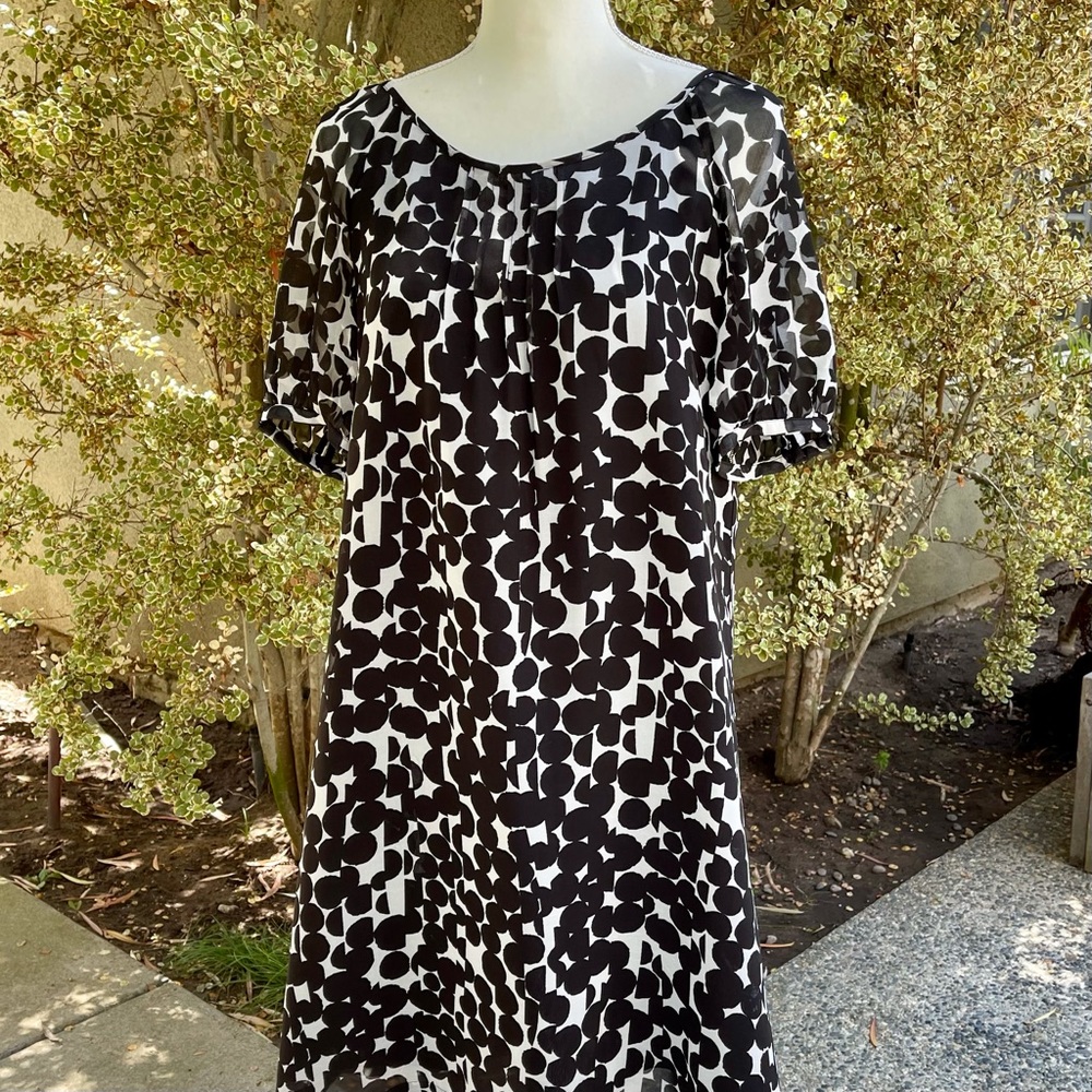 Uniqlo Circles Black & White Chiffon Dress, sz M - Picture 2 of 11